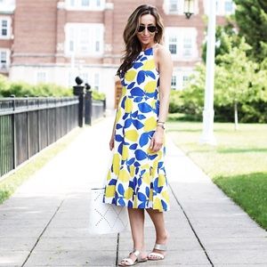 Loft lemon print linen blend dress